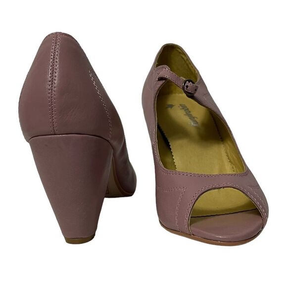 NWOB FARYLROBIN Pink Faux Leather Peeptoe Pinup Rockabilly Heels 10 - Picture 3 of 11